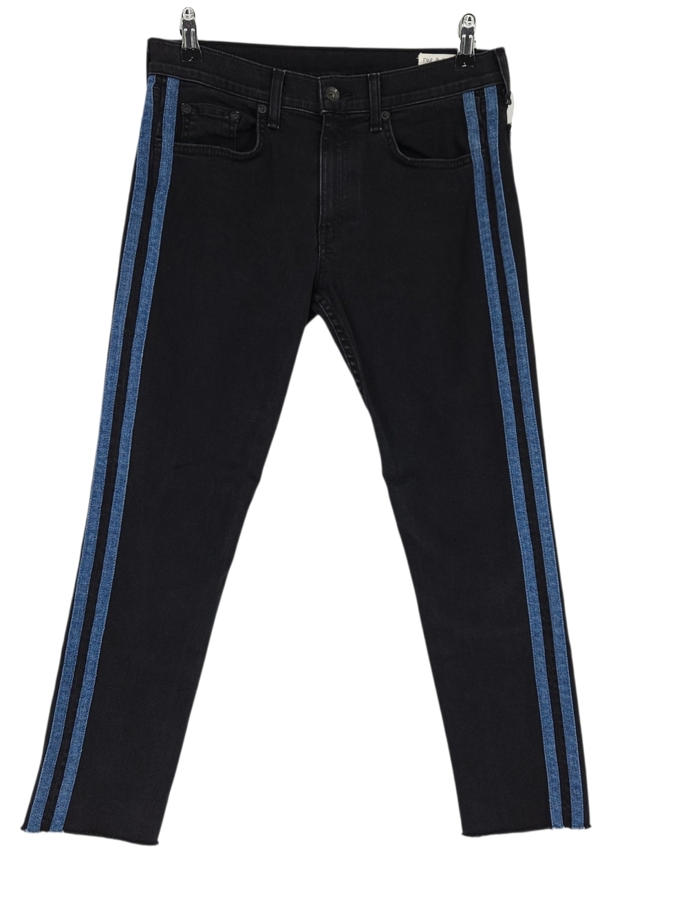Rag & Bone Dre Track Stripe Slim Boyfriend Jeans Black Mid Rise Dark Denim 27